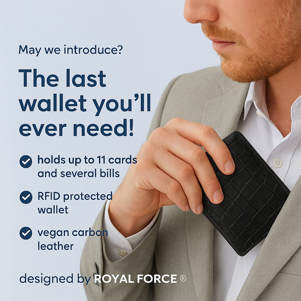 ROYAL FORCE Black Men's Cobra Slim Wallet With  AUSTIN RFID Blocking Bifold Credit Card Holder With Gift Box