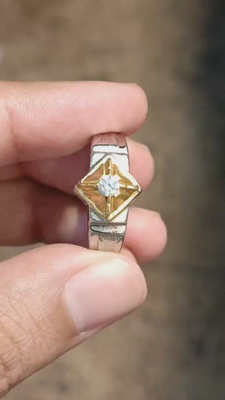 Real natural diamond with silver ring