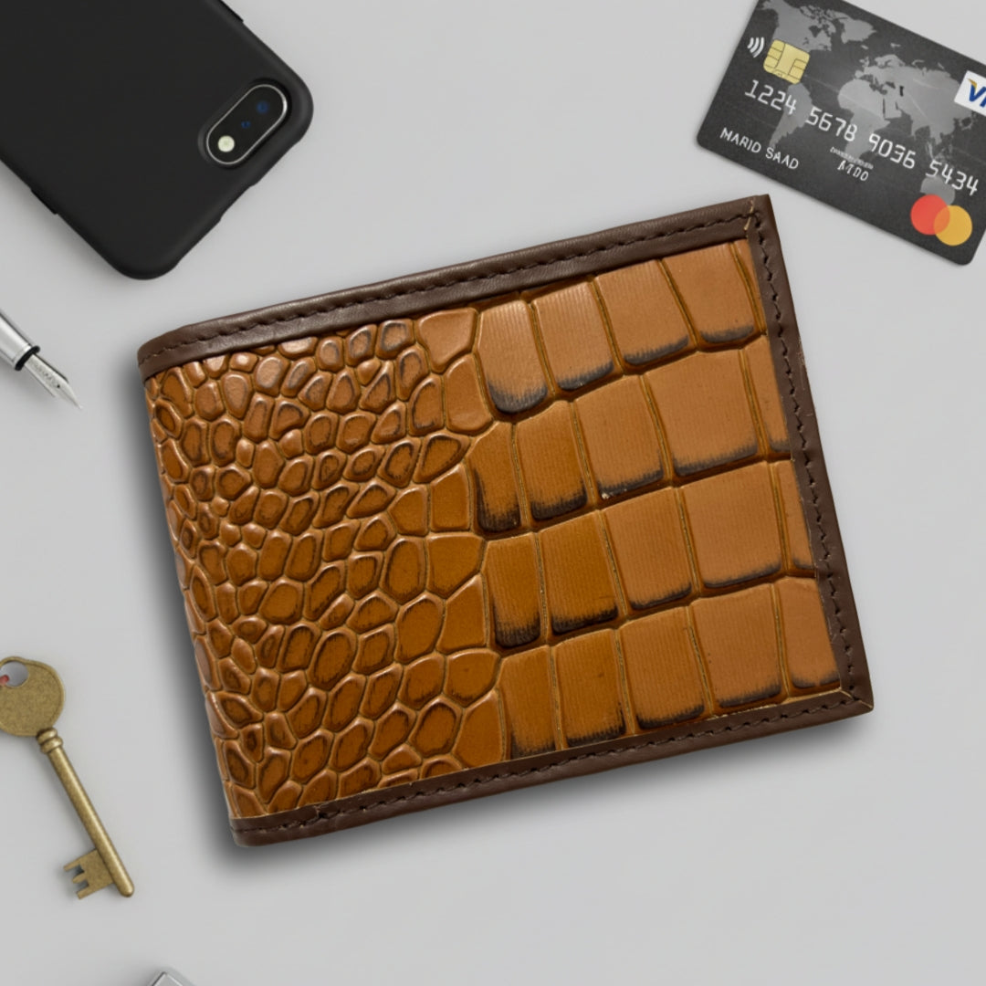 ROYAL FORCE Brown Men's Crocodile Slim Wallet With  AUSTIN RFID Blocking Bifold Credit Card Holder With Luxury Gift Box
